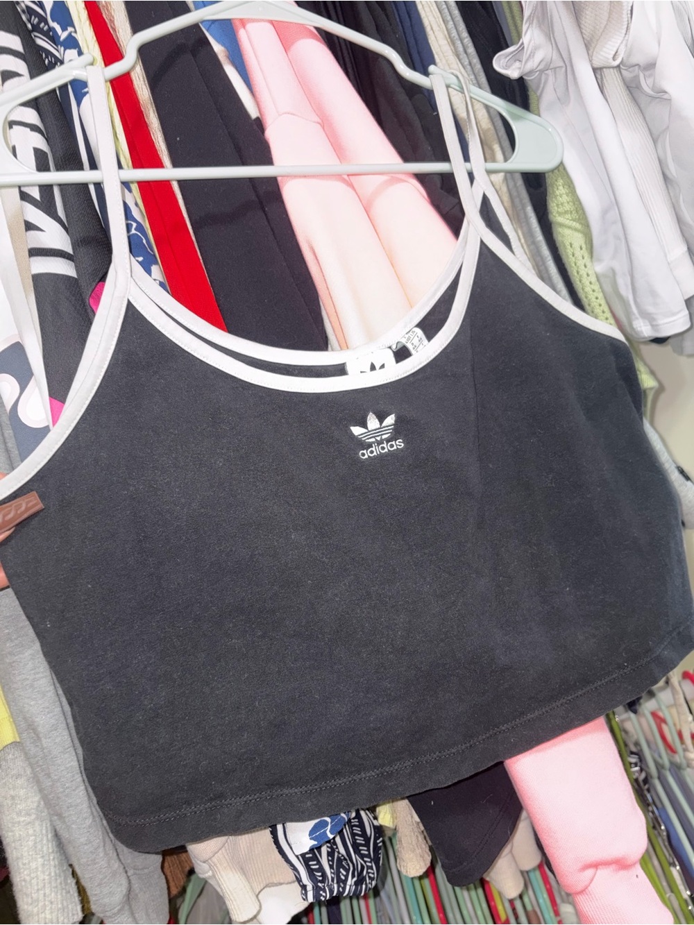 adidas Black Crop Tank Top with White Trim